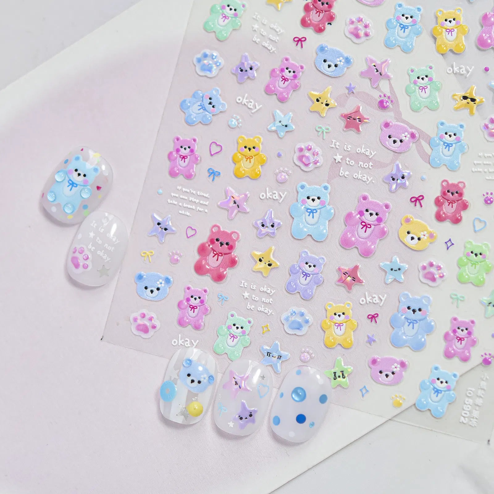 Macaron Bear Nail Stickers | Kawaii Candy Nail Art Decals - image 3