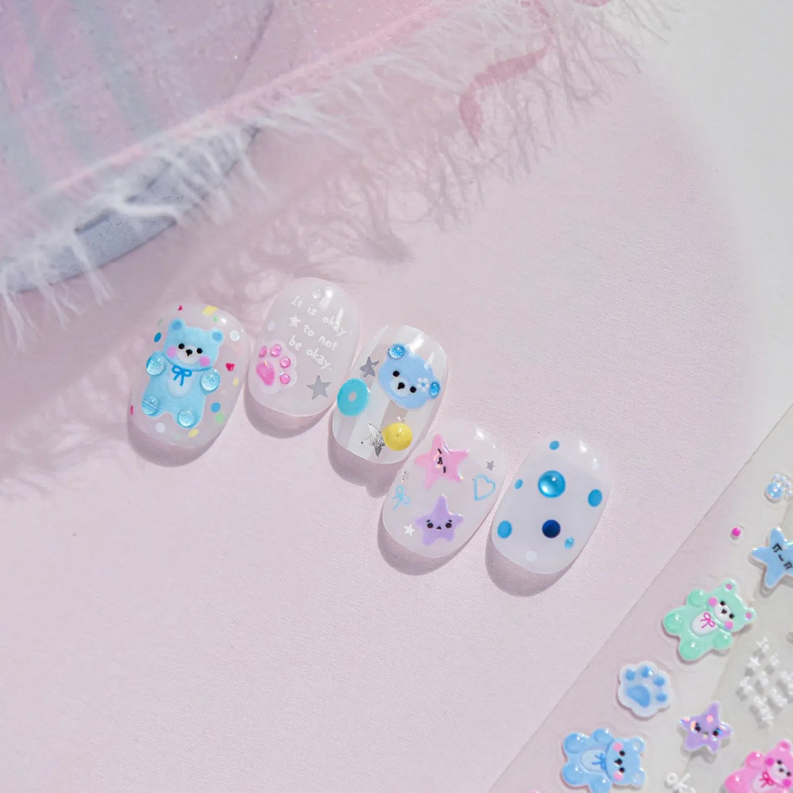 Macaron Bear Nail Stickers | Kawaii Candy Nail Art Decals - image 4