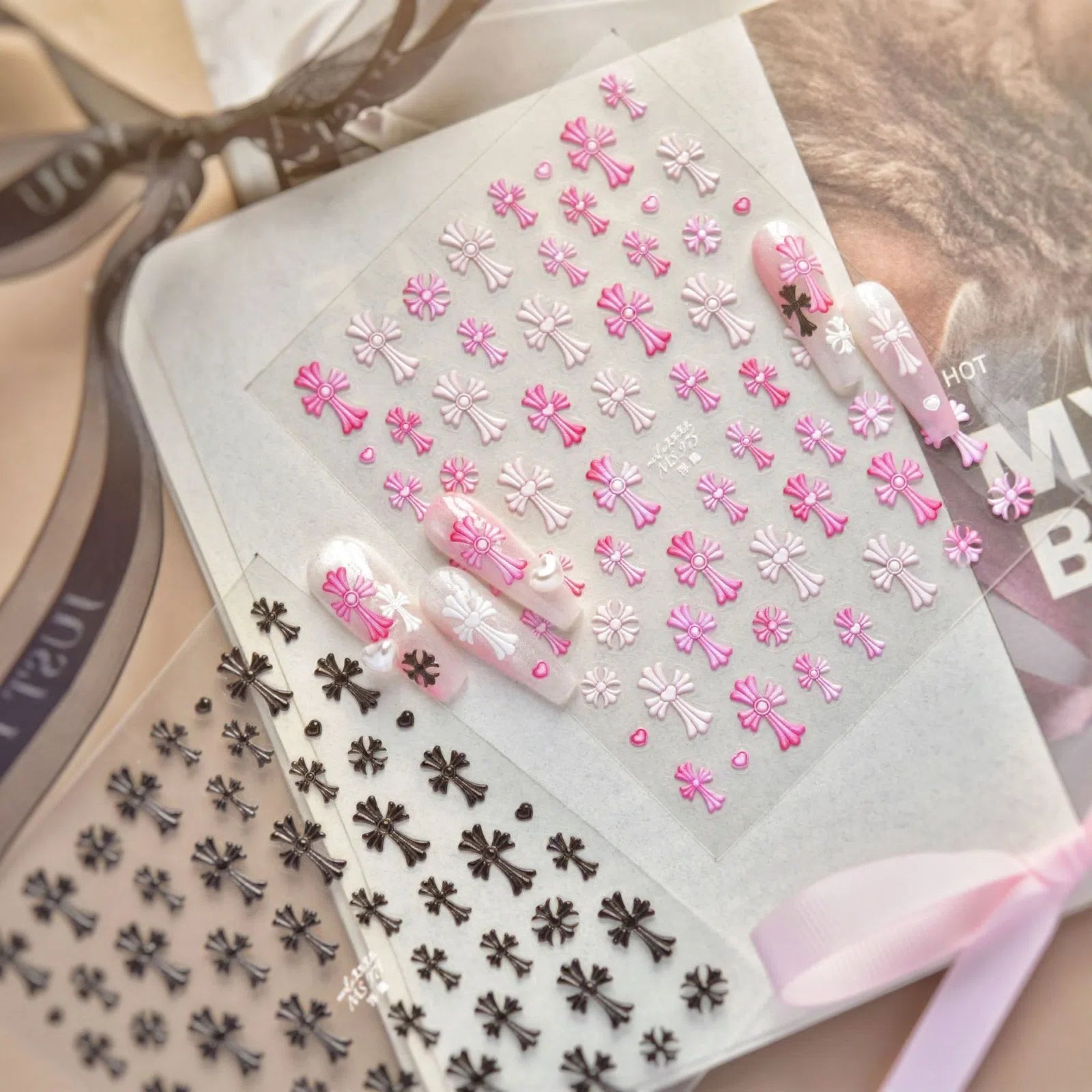 Macaron Cross Star Nail Stickers | Colorful Y2K Nail Art Decals - image 1