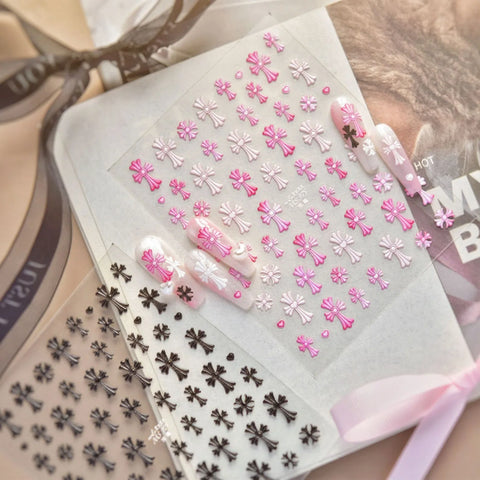 Macaron Cross Star Nail Stickers | Colorful Y2K Nail Art Decals - image 1