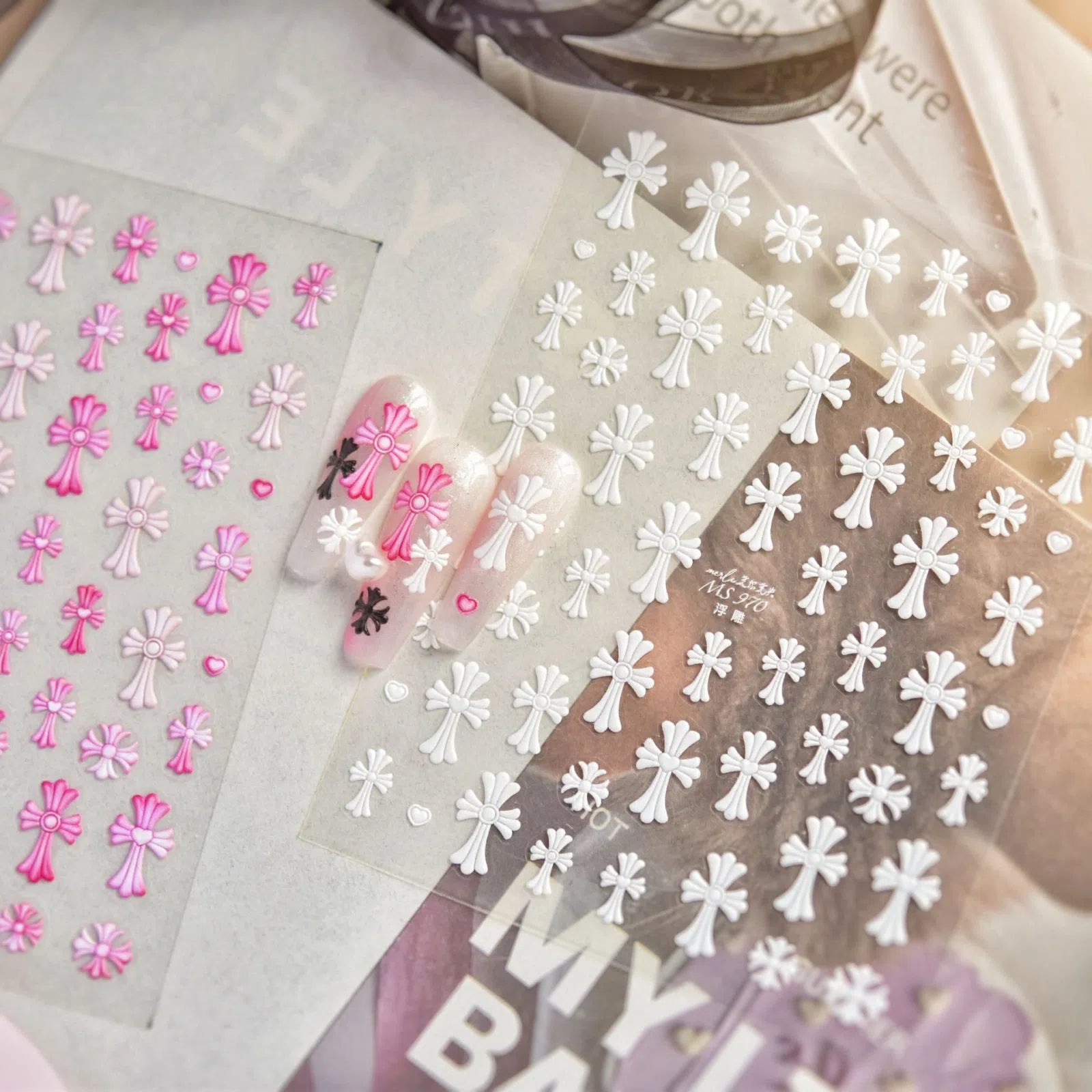Macaron Cross Star Nail Stickers | Colorful Y2K Nail Art Decals - image 2