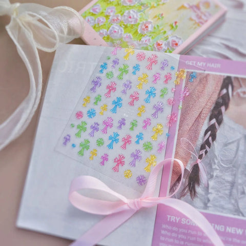 Macaron Cross Star Nail Stickers | Colorful Y2K Nail Art Decals - image 3