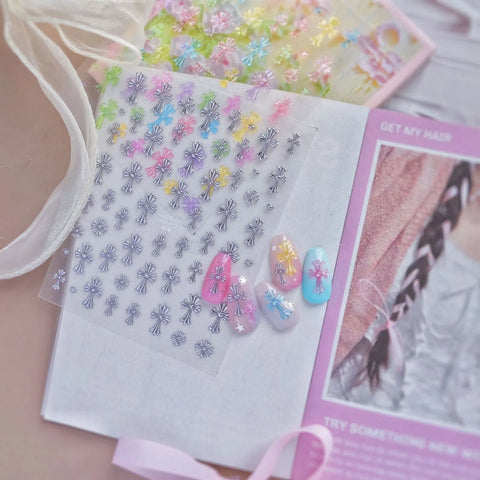 Macaron Cross Star Nail Stickers | Colorful Y2K Nail Art Decals - image 4