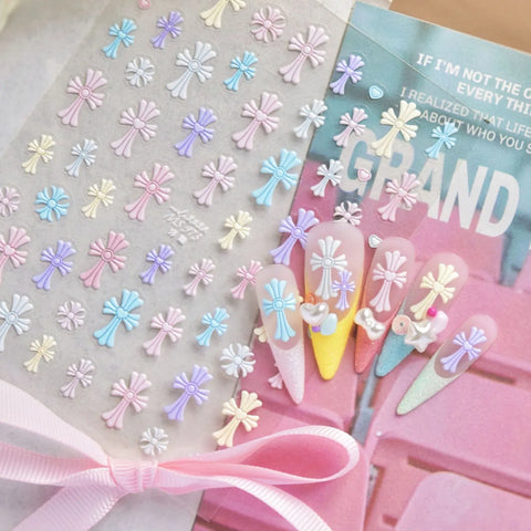 Macaron Cross Star Nail Stickers | Colorful Y2K Nail Art Decals - image 6