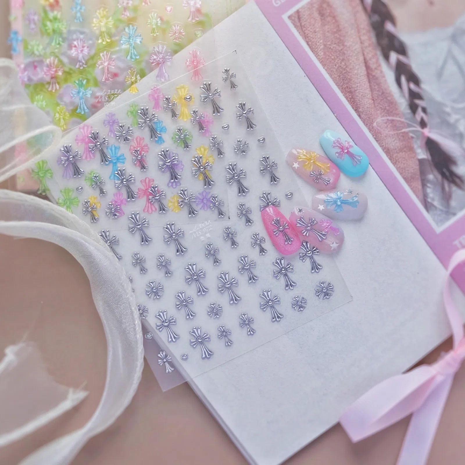 Macaron Cross Star Nail Stickers | Colorful Y2K Nail Art Decals - image 8