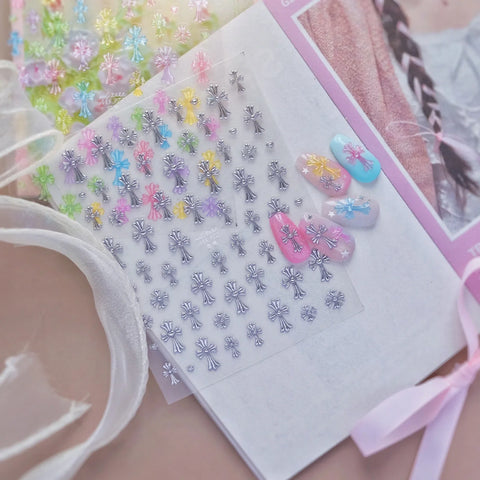 Macaron Cross Star Nail Stickers | Colorful Y2K Nail Art Decals - image 8
