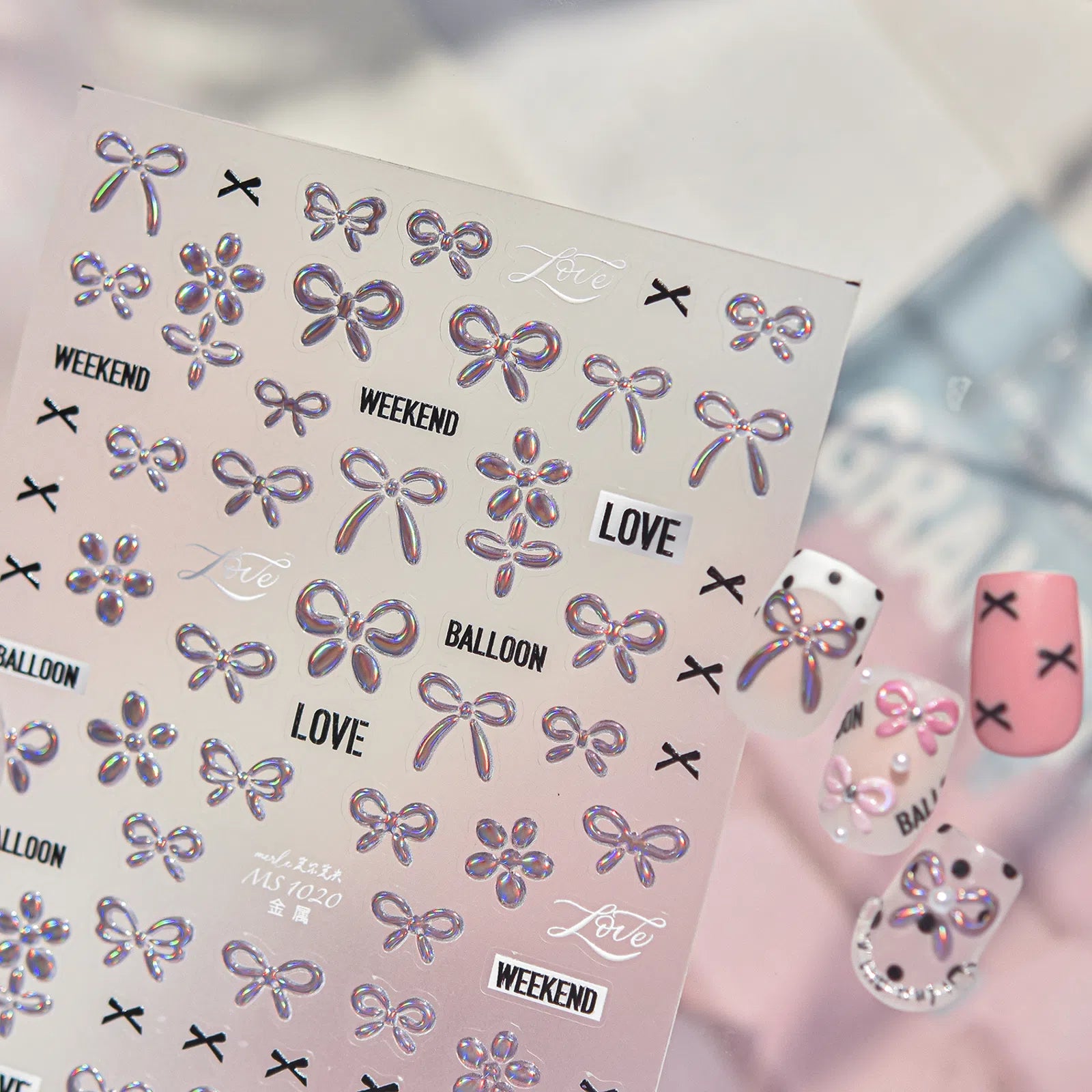 Metallic Bow Nail Stickers | Japanese Kawaii Nail Art Decals - image 1