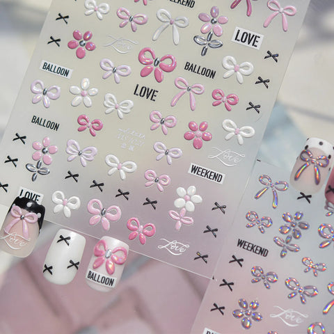 Metallic Bow Nail Stickers | Japanese Kawaii Nail Art Decals - image 2