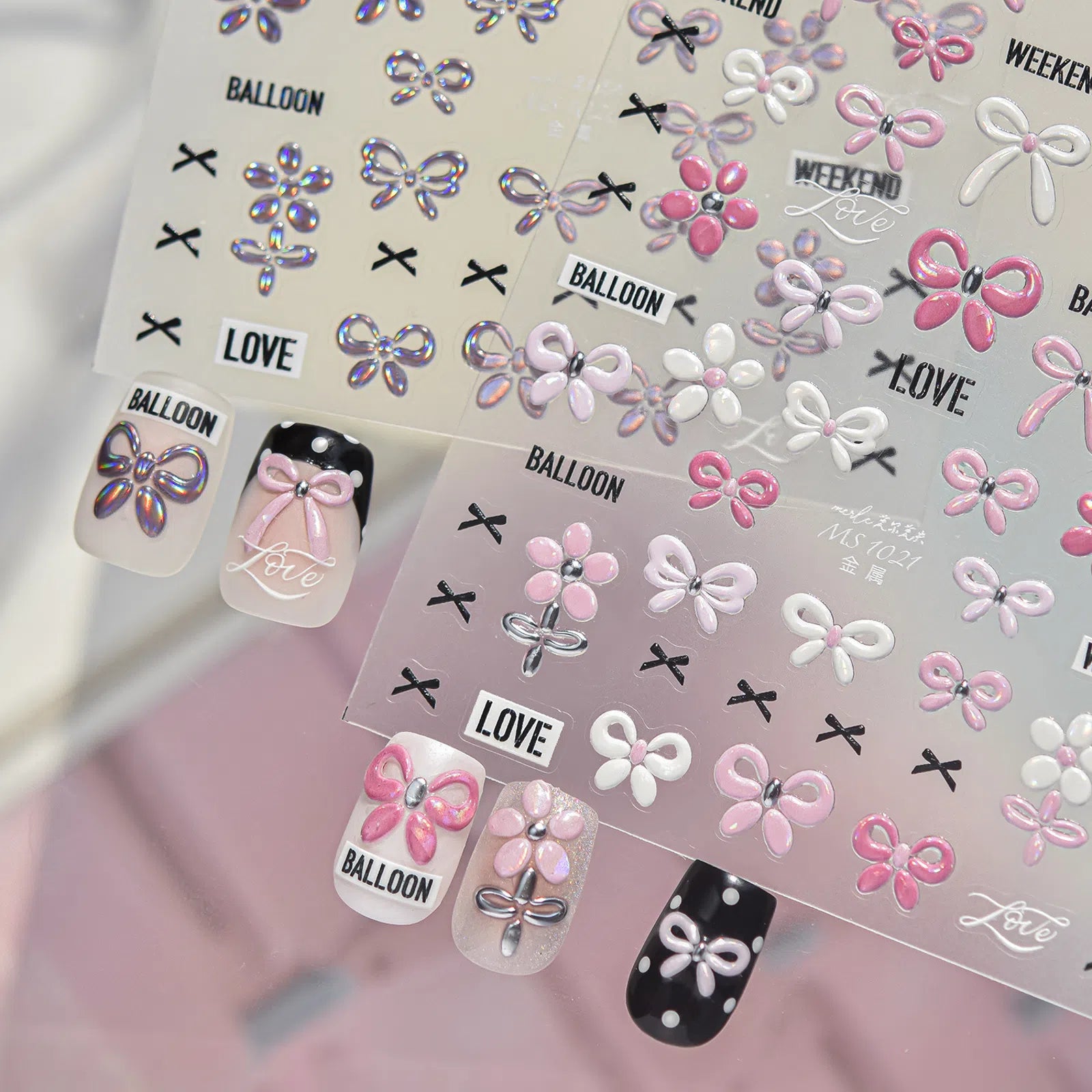 Metallic Bow Nail Stickers | Japanese Kawaii Nail Art Decals - image 3
