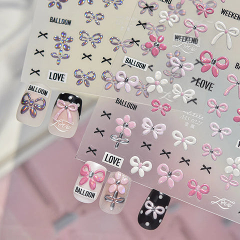 Metallic Bow Nail Stickers | Japanese Kawaii Nail Art Decals - image 3