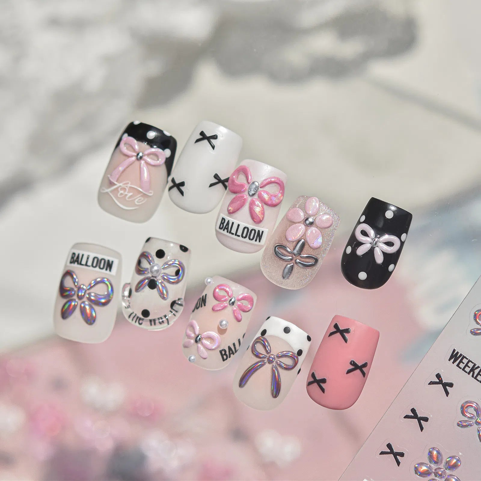 Metallic Bow Nail Stickers | Japanese Kawaii Nail Art Decals - image 4