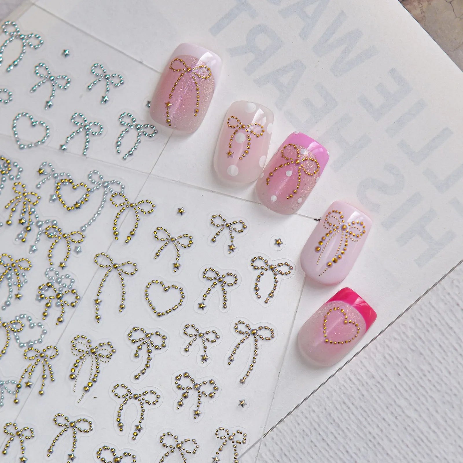 Metallic Bow Ribbon Nail Stickers | Coquette Nail Art Decals - image 2