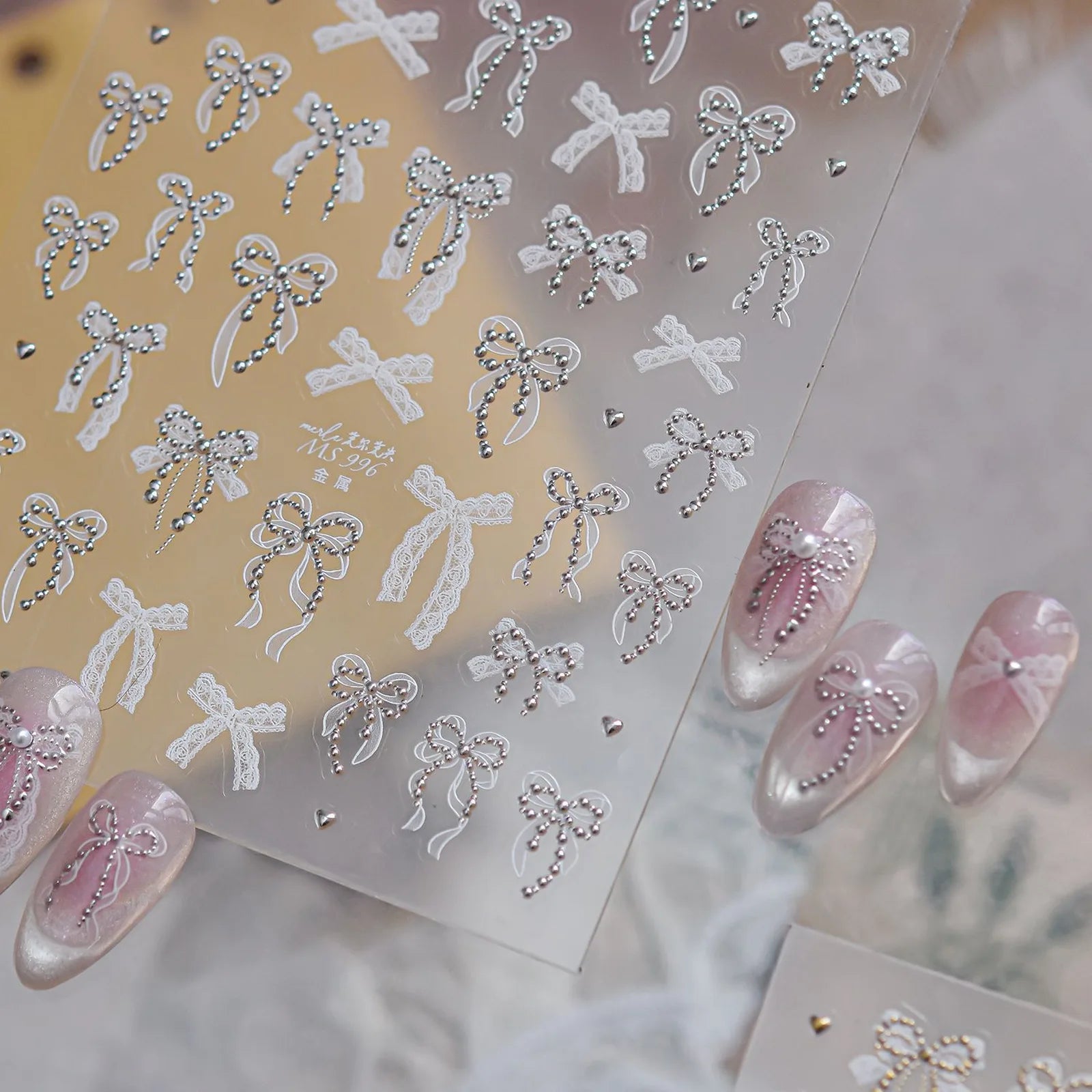 Metallic Bow Ribbon Nail Stickers | Coquette Nail Art Decals - image 4