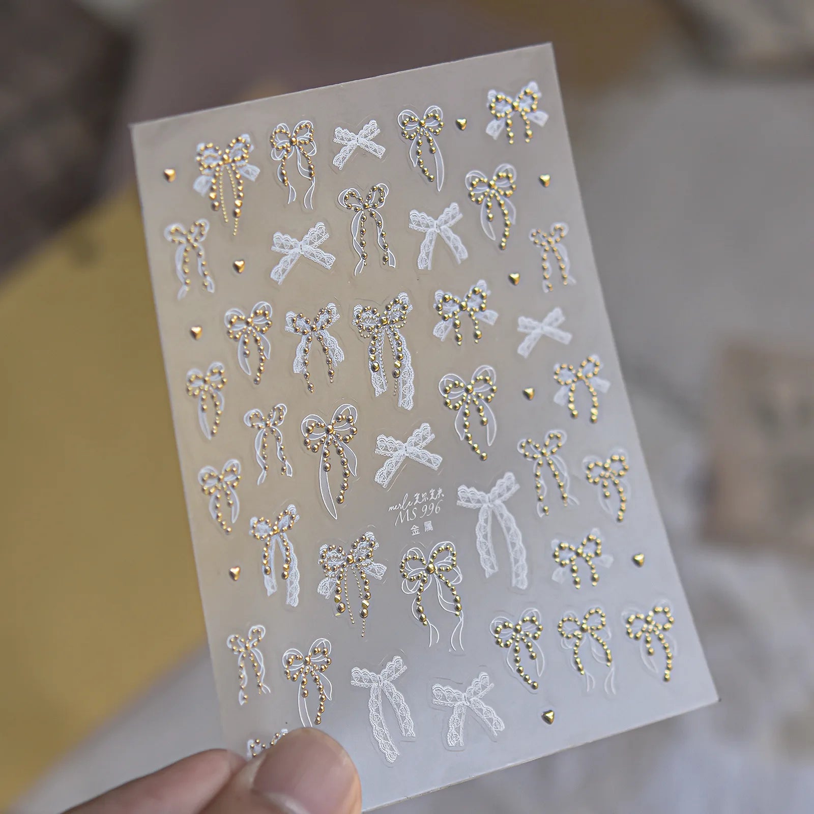 Metallic Bow Ribbon Nail Stickers | Coquette Nail Art Decals - MS996-gold variant image
