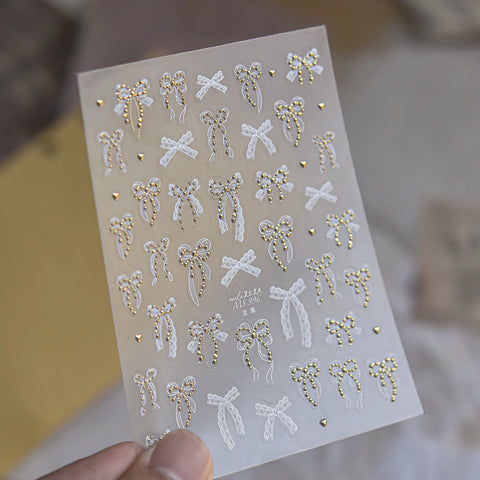 Metallic Bow Ribbon Nail Stickers | Coquette Nail Art Decals - MS996-gold variant image