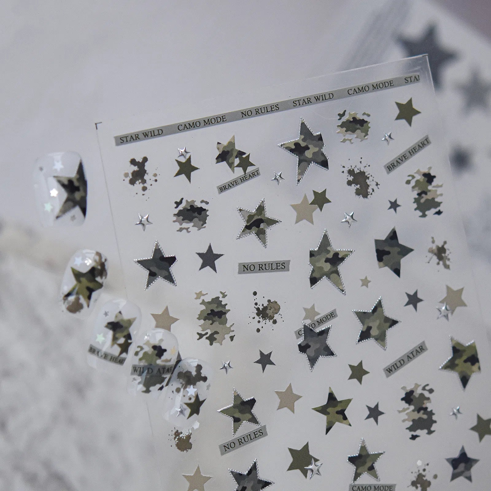 Metallic Camo Star Nail Stickers | Cool Star Nail Art Decals - image 2