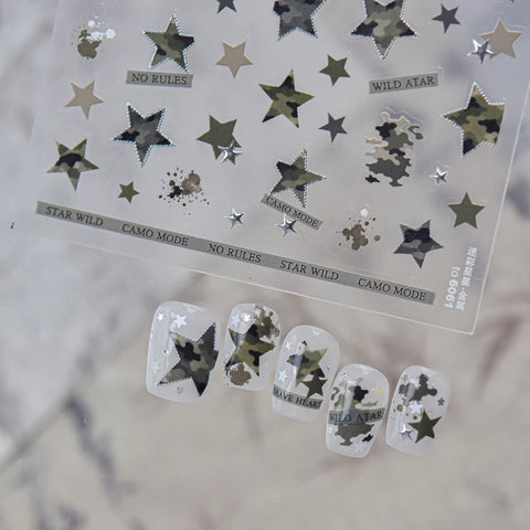 Metallic Camo Star Nail Stickers | Cool Star Nail Art Decals - image 3
