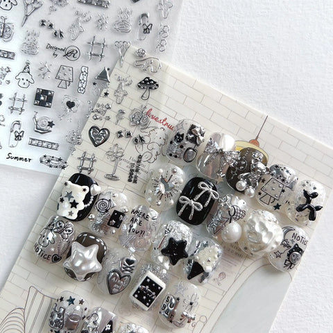 Metallic Cat Nail Stickers | Playful Kawaii Nail Art Decals - image 1