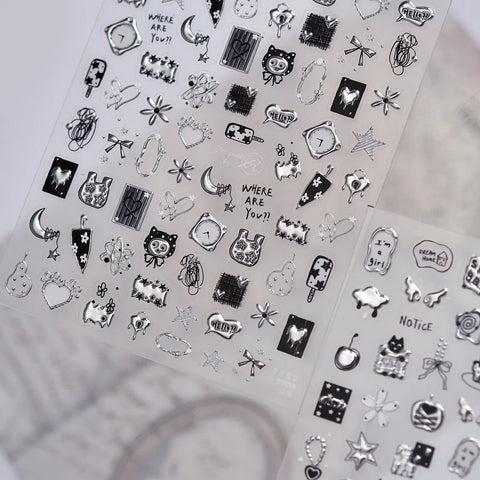 Metallic Cat Nail Stickers | Playful Kawaii Nail Art Decals - image 2
