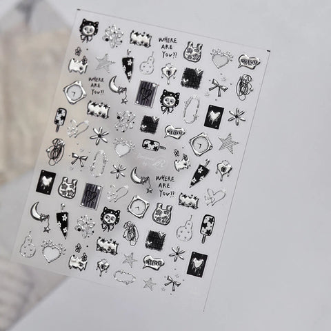 Metallic Cat Nail Stickers | Playful Kawaii Nail Art Decals - image 3