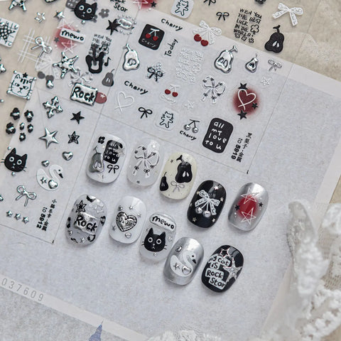 Metallic Cat Nail Stickers | Kawaii Street Nail Art Decals - image 1