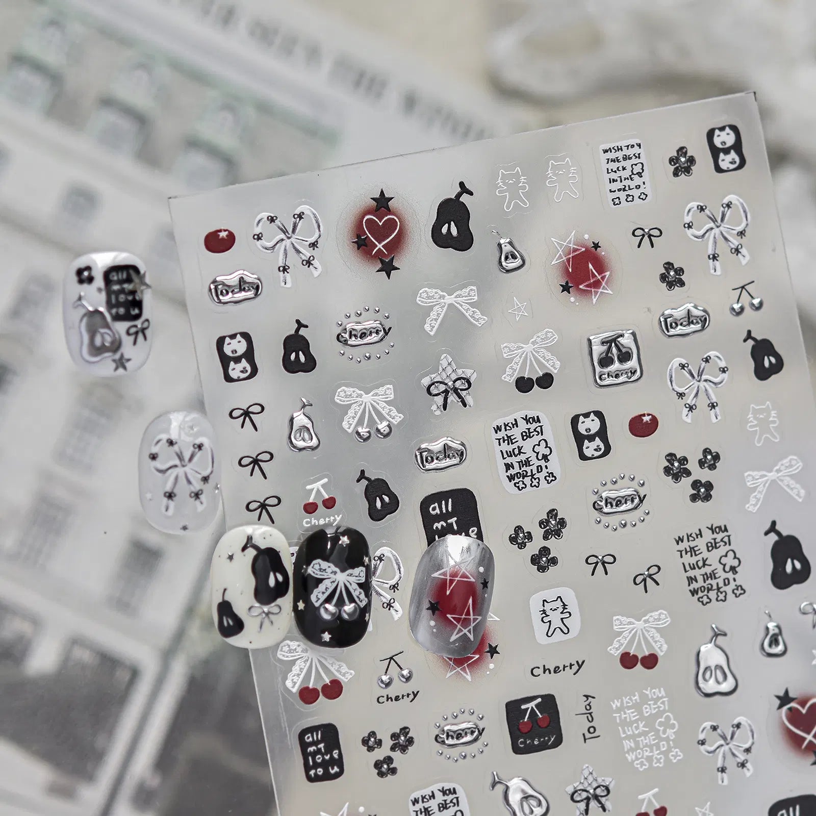 Metallic Cat Nail Stickers | Kawaii Street Nail Art Decals - image 2