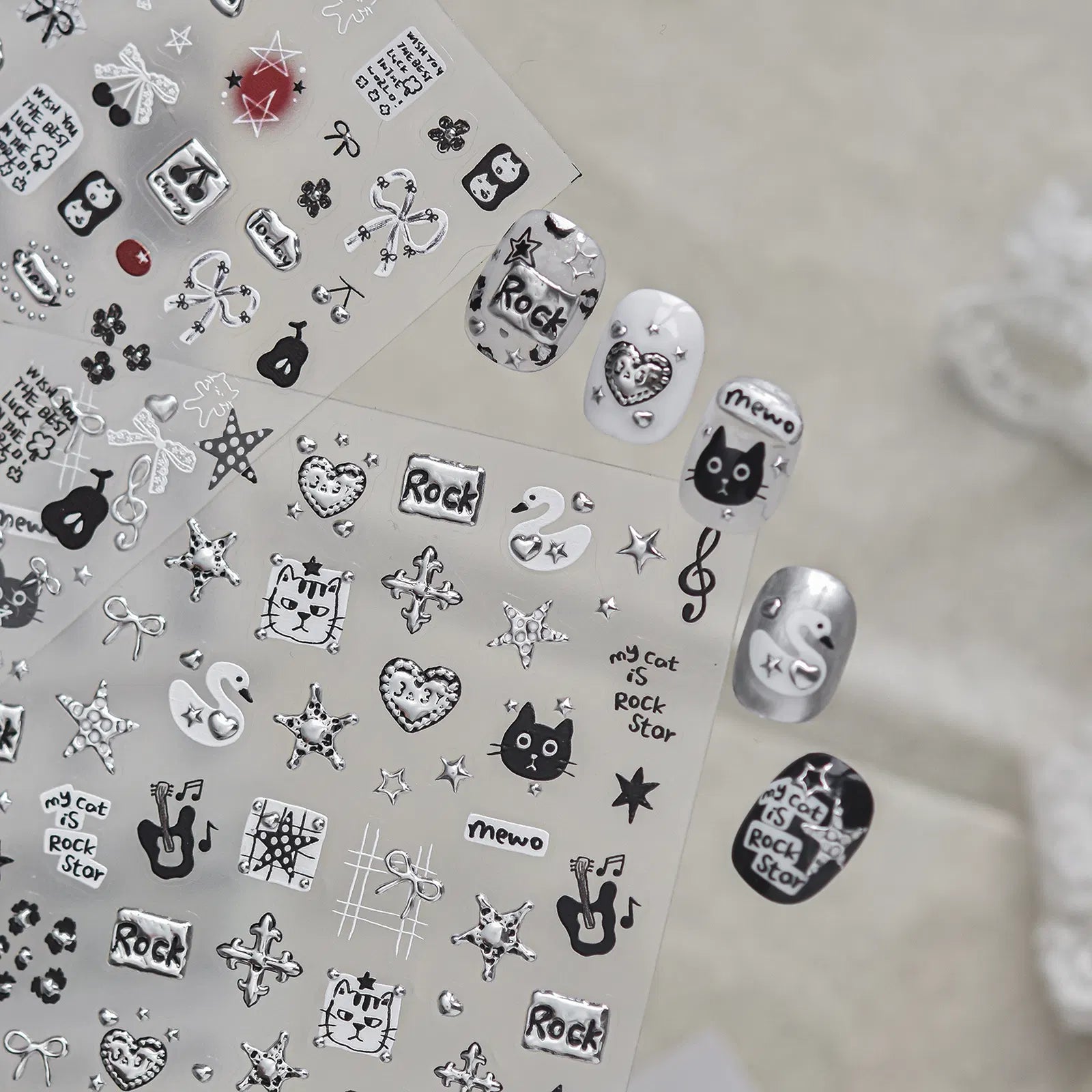 Metallic Cat Nail Stickers | Kawaii Street Nail Art Decals - image 3