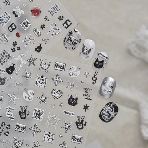 Metallic Cat Nail Stickers | Kawaii Street Nail Art Decals - image 3