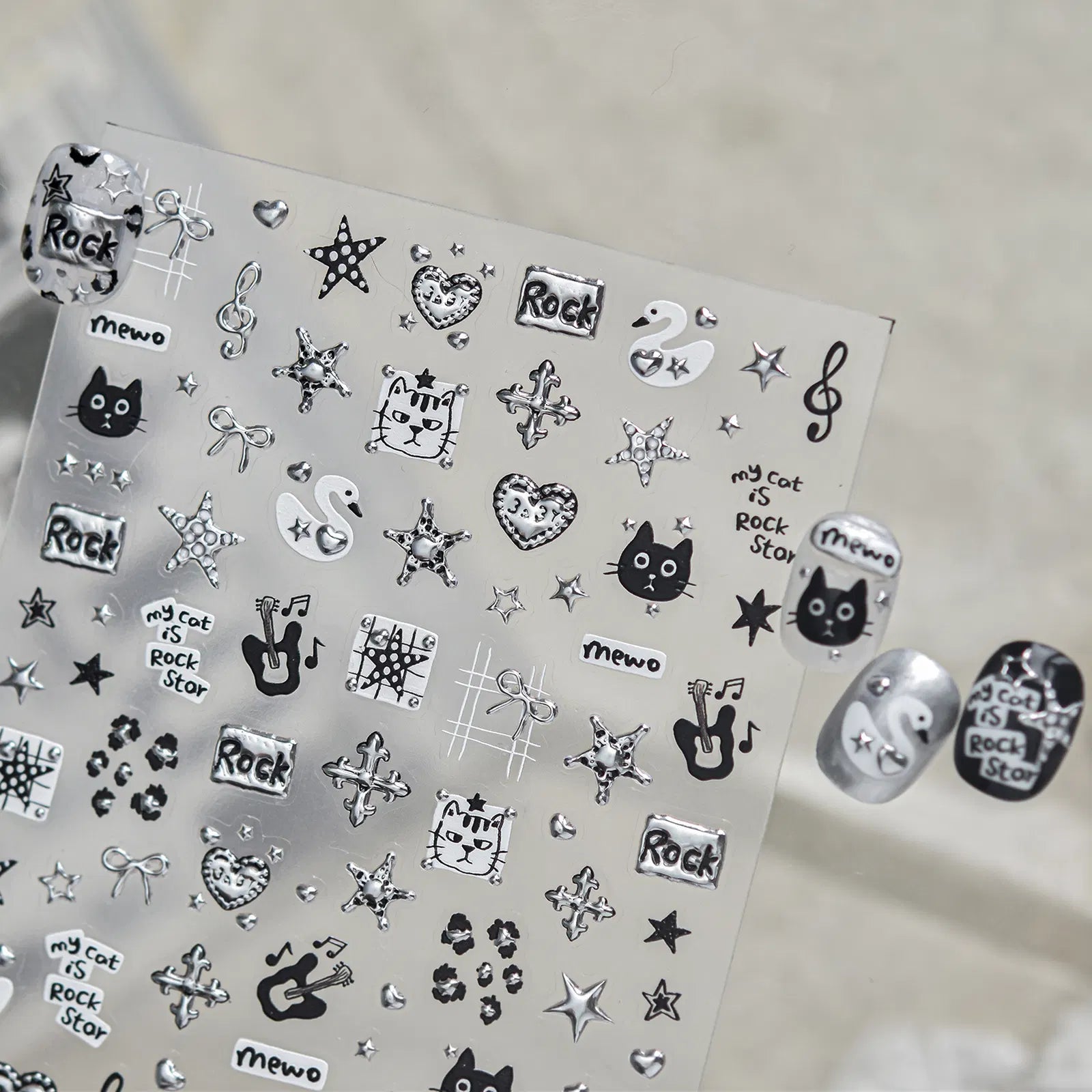 Metallic Cat Nail Stickers | Kawaii Street Nail Art Decals - image 4