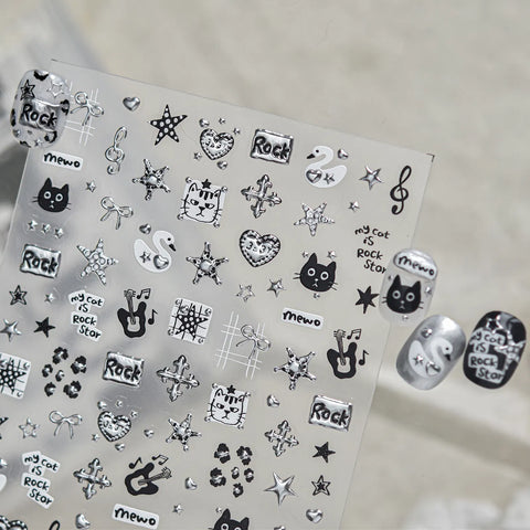 Metallic Cat Nail Stickers | Kawaii Street Nail Art Decals - image 4