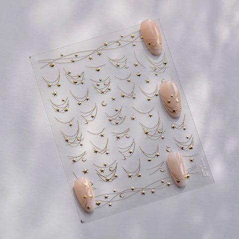 Metallic Star Chain Nail Stickers | Gold & Silver Nail Art Decals - image 1
