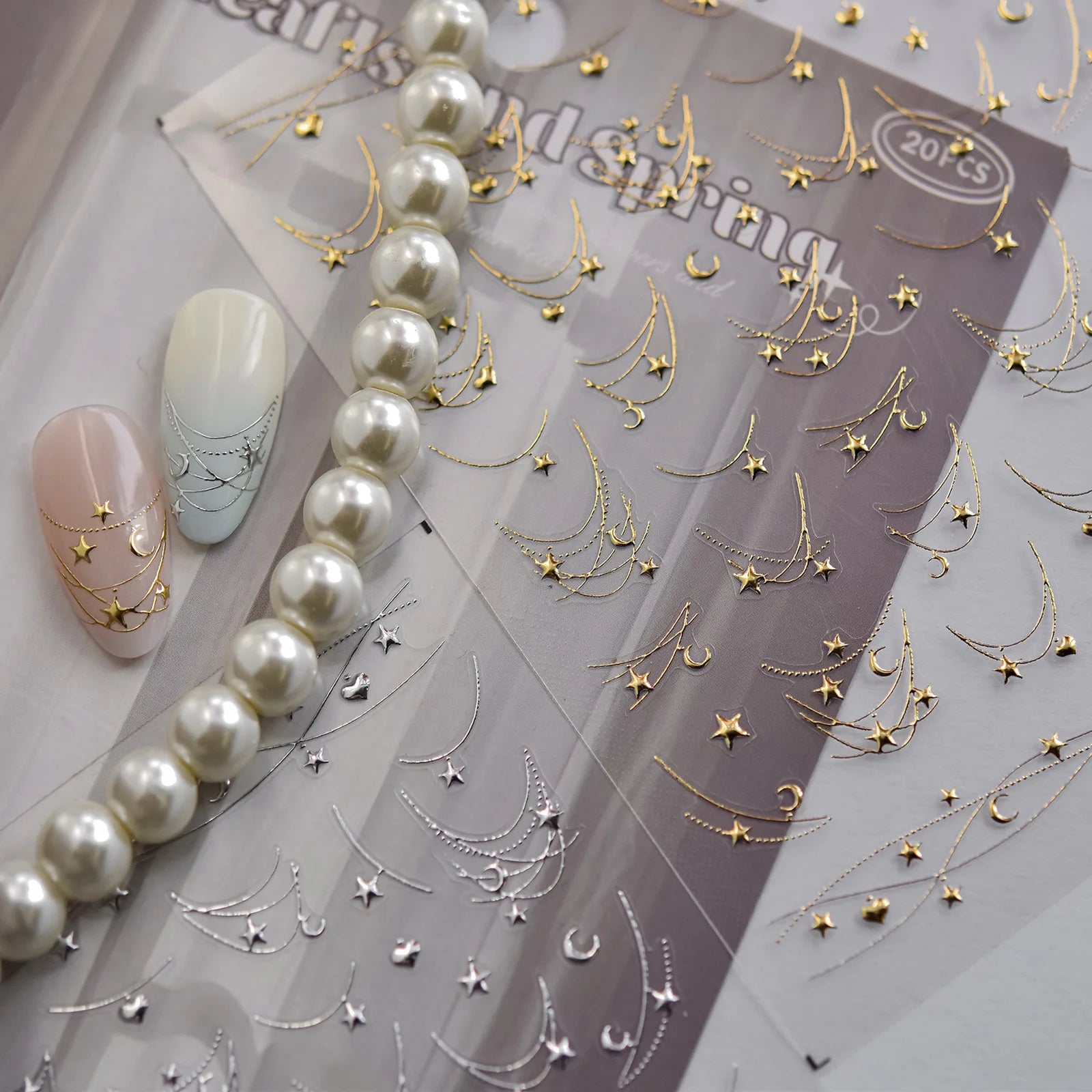 Metallic Star Chain Nail Stickers | Gold & Silver Nail Art Decals - image 2