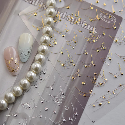 Metallic Star Chain Nail Stickers | Gold & Silver Nail Art Decals - image 2