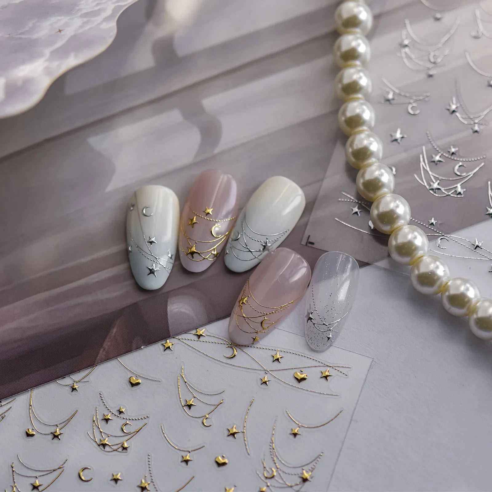 Metallic Star Chain Nail Stickers | Gold & Silver Nail Art Decals - image 5