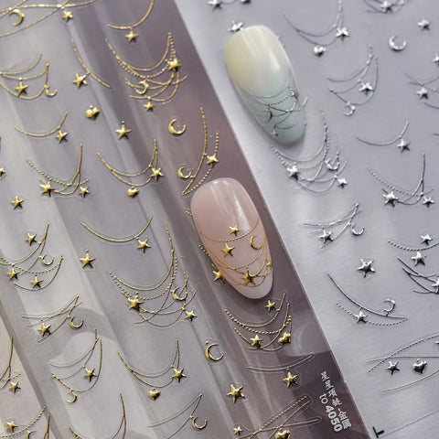 Metallic Star Chain Nail Stickers | Gold & Silver Nail Art Decals - image 6