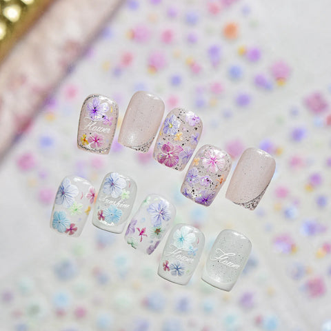 Pastel Dried Flower Nail Stickers | Korean Floral Nail Art Decals - image 1