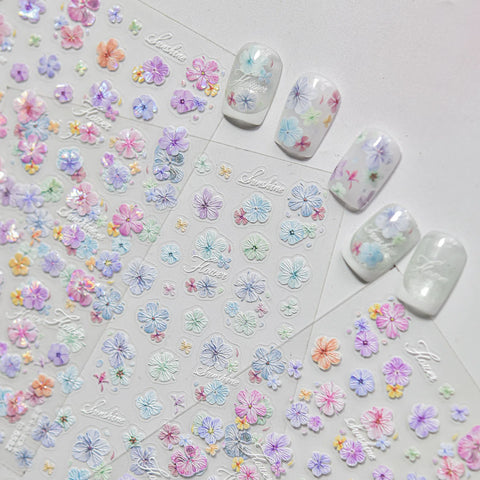 Pastel Dried Flower Nail Stickers | Korean Floral Nail Art Decals - image 2