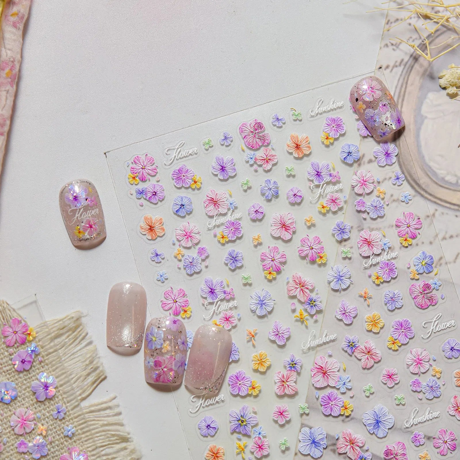 Pastel Dried Flower Nail Stickers | Korean Floral Nail Art Decals - image 3