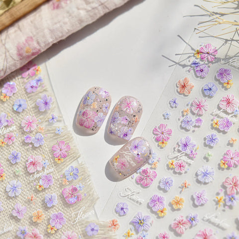 Pastel Dried Flower Nail Stickers | Korean Floral Nail Art Decals - image 4
