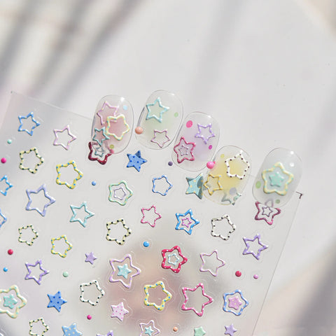 Pastel Star Nail Stickers | Kawaii Celestial Nail Art Decals - image 3