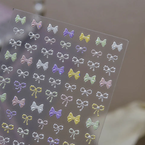 Pearl Bow Nail Stickers | Coquette Nail Art Decals - image 1