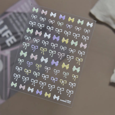 Pearl Bow Nail Stickers | Coquette Nail Art Decals - image 2
