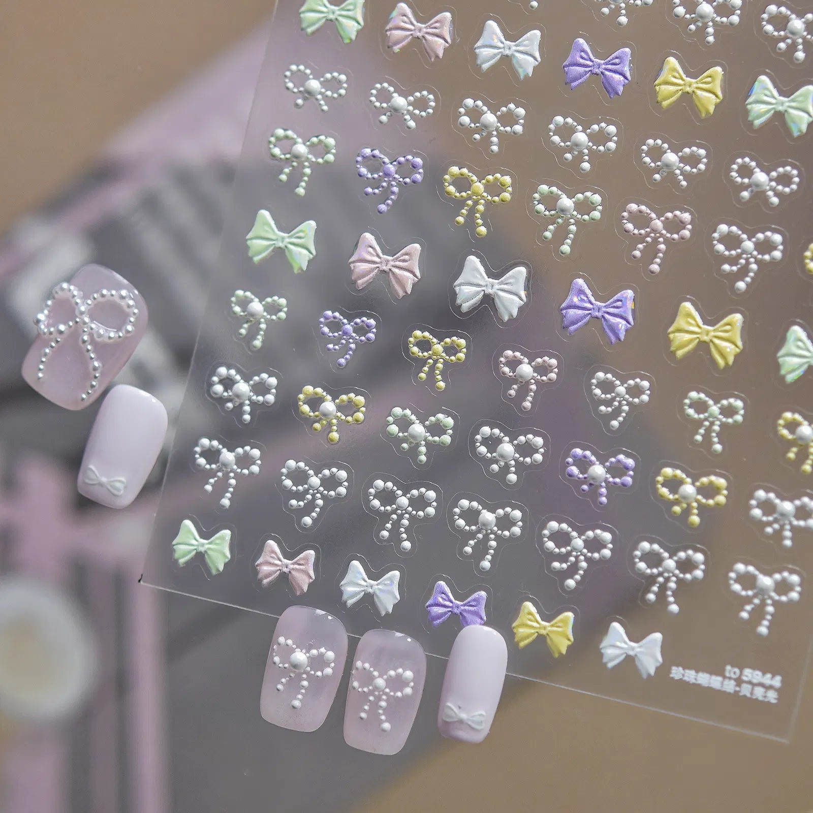 Pearl Bow Nail Stickers | Coquette Nail Art Decals - image 3