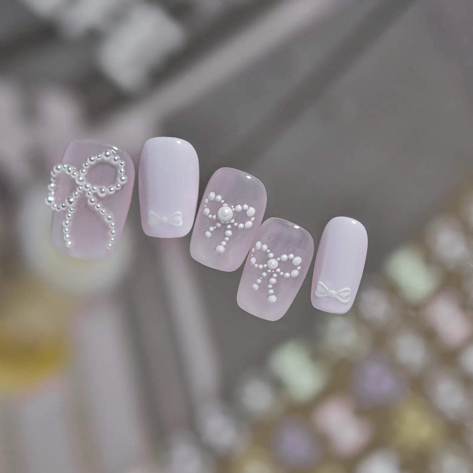 Pearl Bow Nail Stickers | Coquette Nail Art Decals - image 4