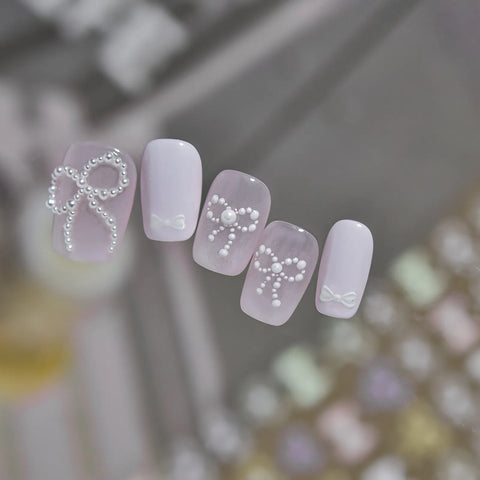 Pearl Bow Nail Stickers | Coquette Nail Art Decals - image 4