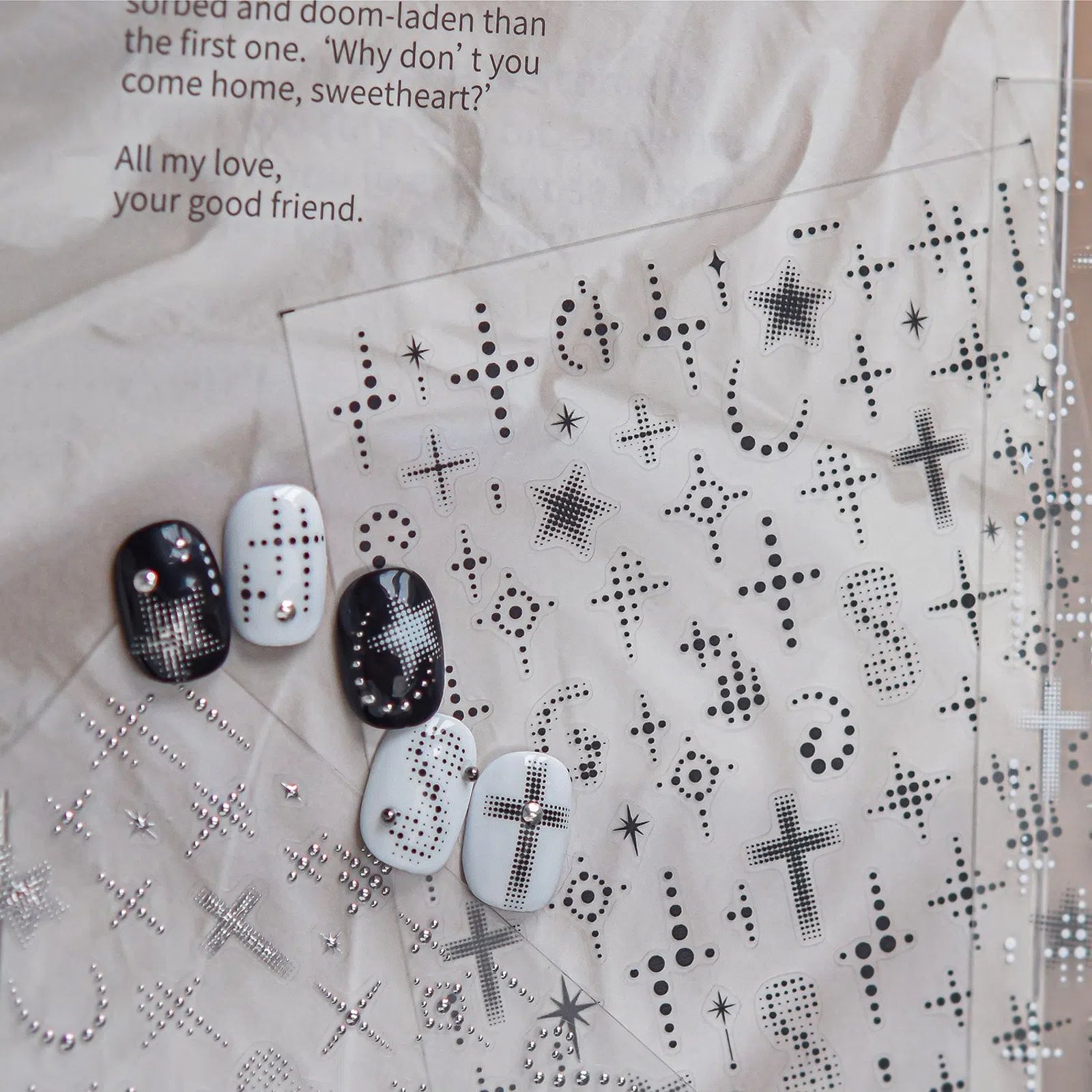 Pearl Cross Nail Stickers | Metallic Dark Grunge Nail Art Decals - image 1