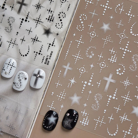 Pearl Cross Nail Stickers | Metallic Dark Grunge Nail Art Decals - image 2