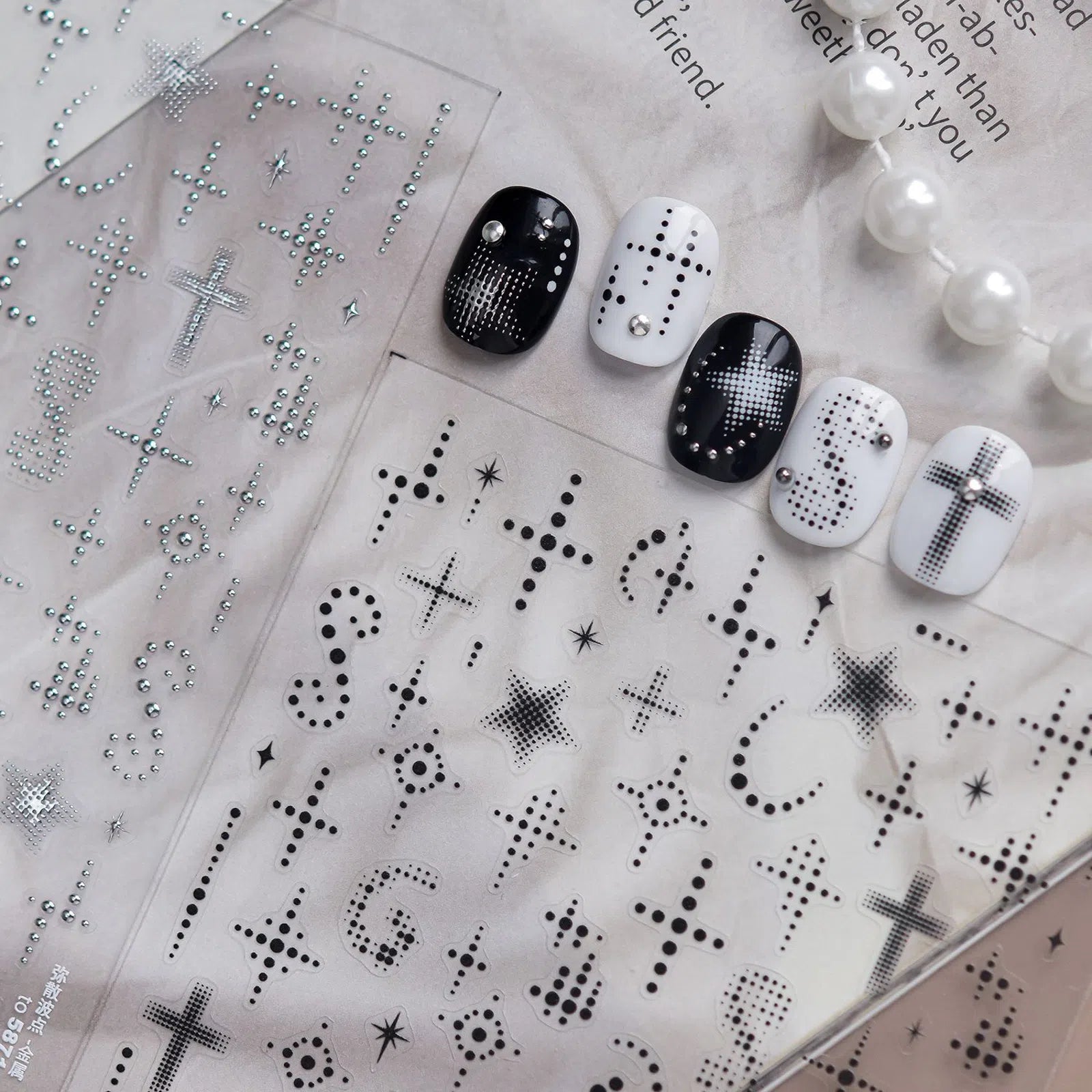 Pearl Cross Nail Stickers | Metallic Dark Grunge Nail Art Decals - image 3