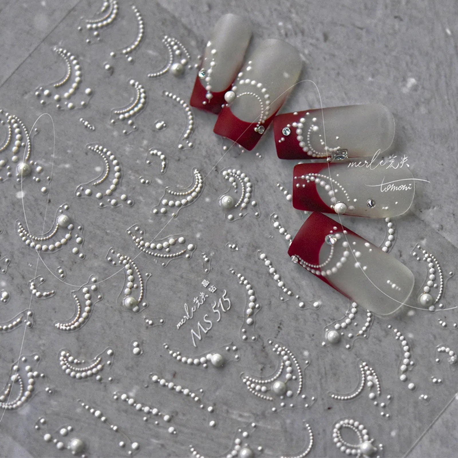 Pearl Moon French Nail Stickers | Elegant Rhinestone Nail Art Decals - image 1