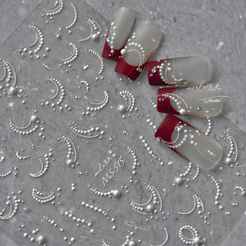Pearl Moon French Nail Stickers | Elegant Rhinestone Nail Art Decals - image 1